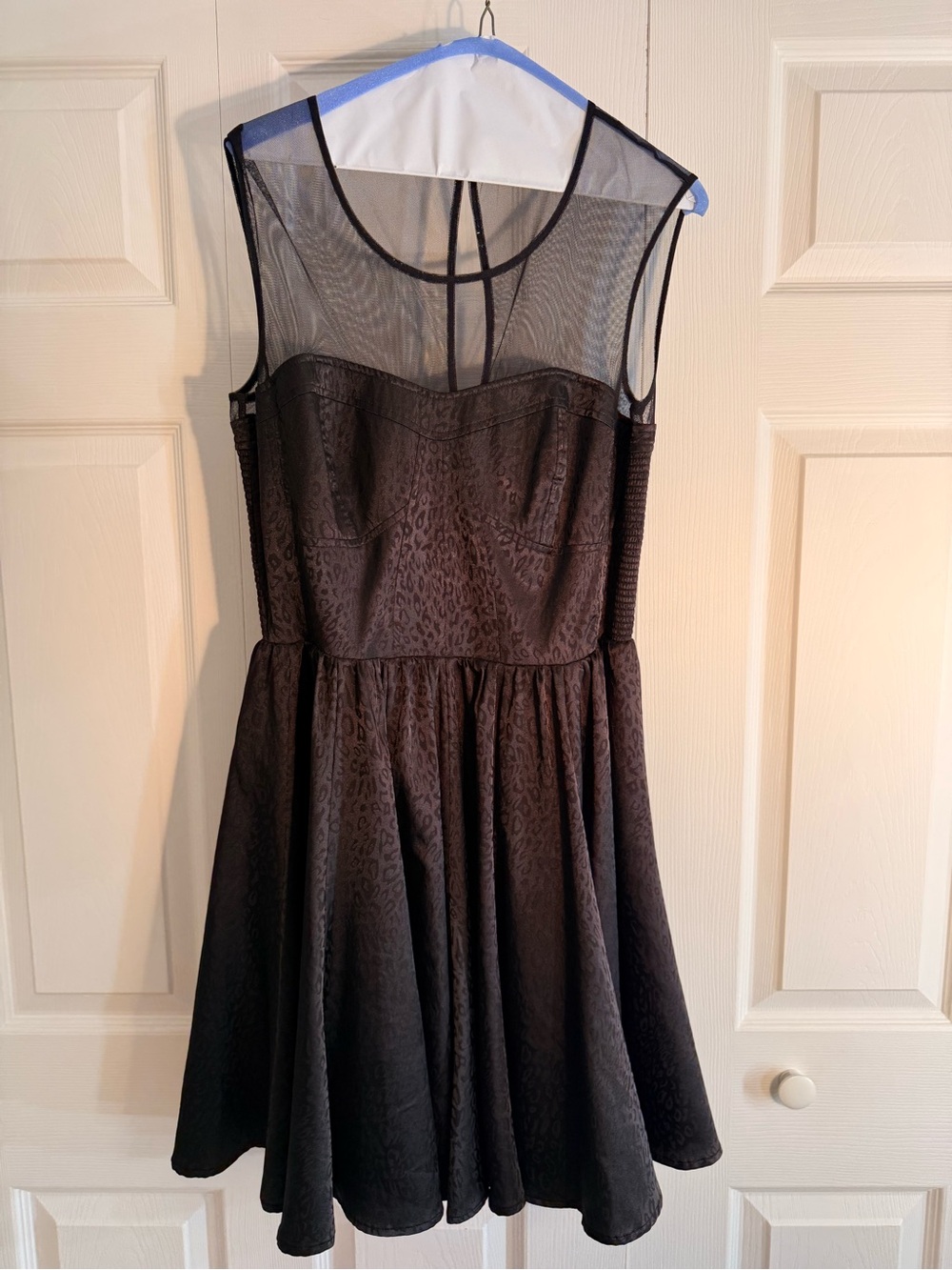 Guess Black Mesh Yoke Fit & Flare Dress